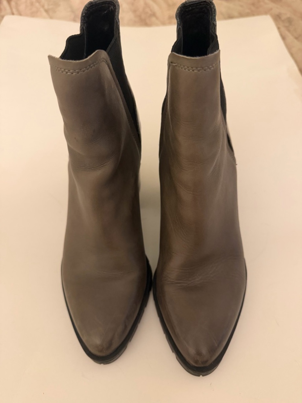 Sam Edelman Taupe Pointed-Toe Leather Ankle Booties